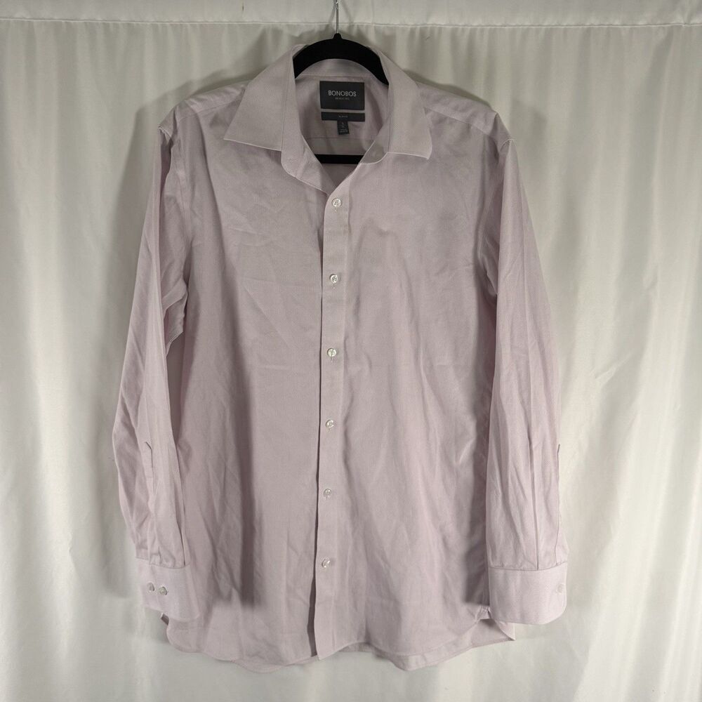 Bonobos Slim Fit Dress Shirt Men's 16 34 Purple Patterned Button Up Long Sleeve